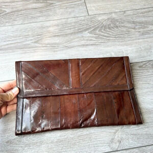 Vintage Eel Skin  Brown Minimalist Boho Clutch Made in Korea